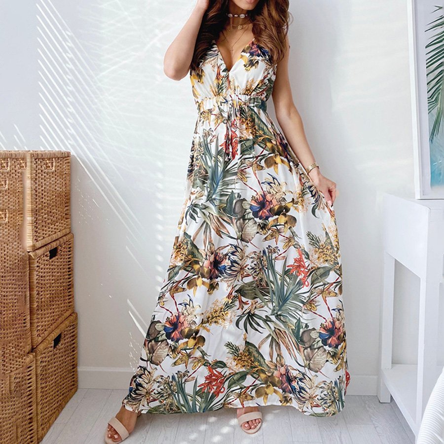 Women's Bohemian V-Neck Print Dress