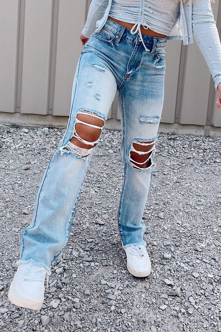 Midiross High Waist Frayed Hem Ripped Jeans