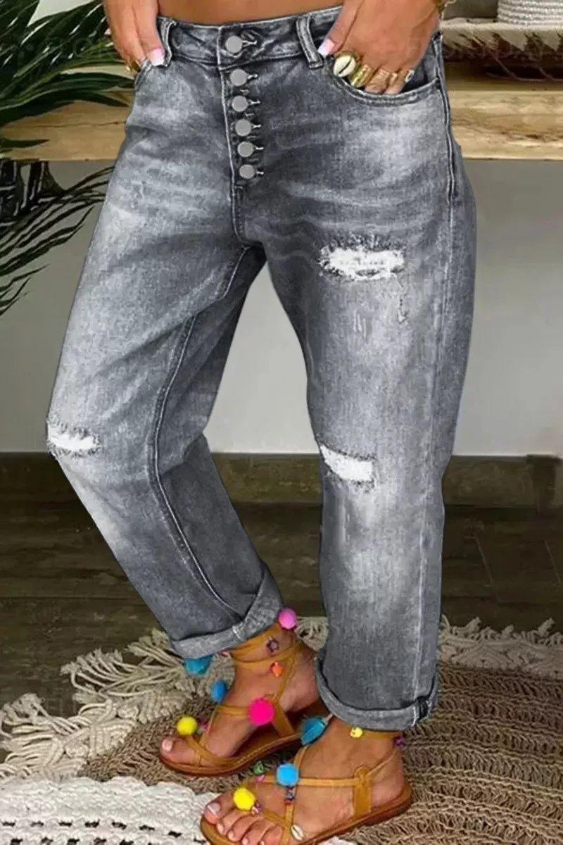 Midiross Ripped Button Up Low Waist Jeans