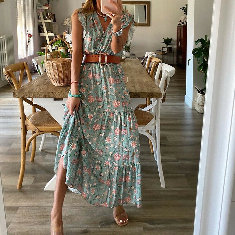 V-neck Printed Dress Women