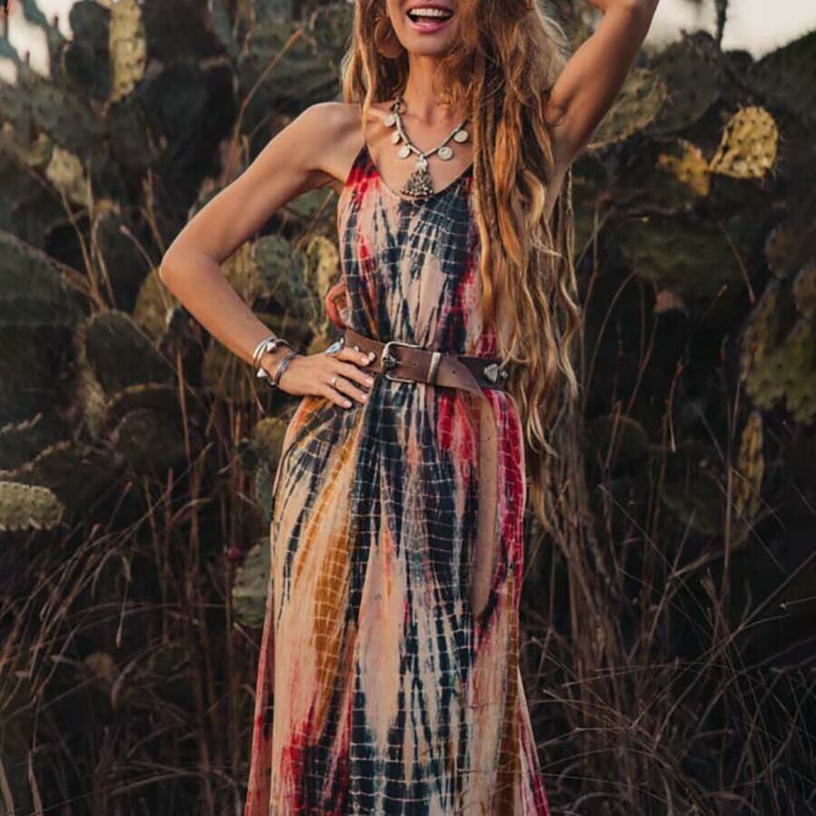 Tie-dye Print Suspender Dress