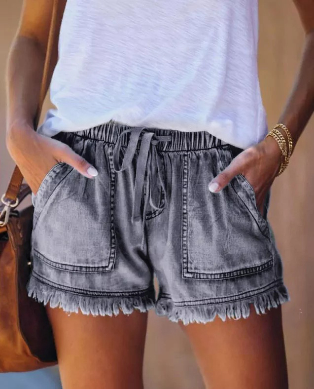 2022 Year's Womens Casual Denim Shorts with Pockets Cotton Jean Short