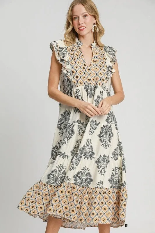 🔥🔥🔥🔥Women's Casual Printed Ruffle Sleeve Dress