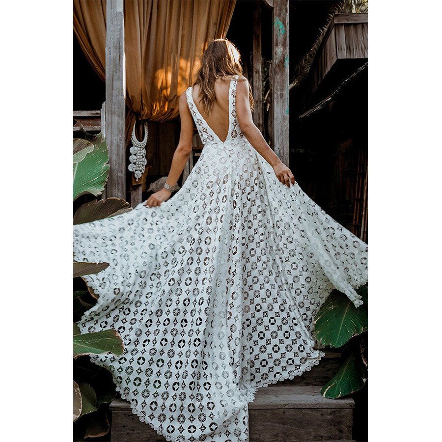 Sexy Sleeveless Deep V Vacation Bohemian Dress
