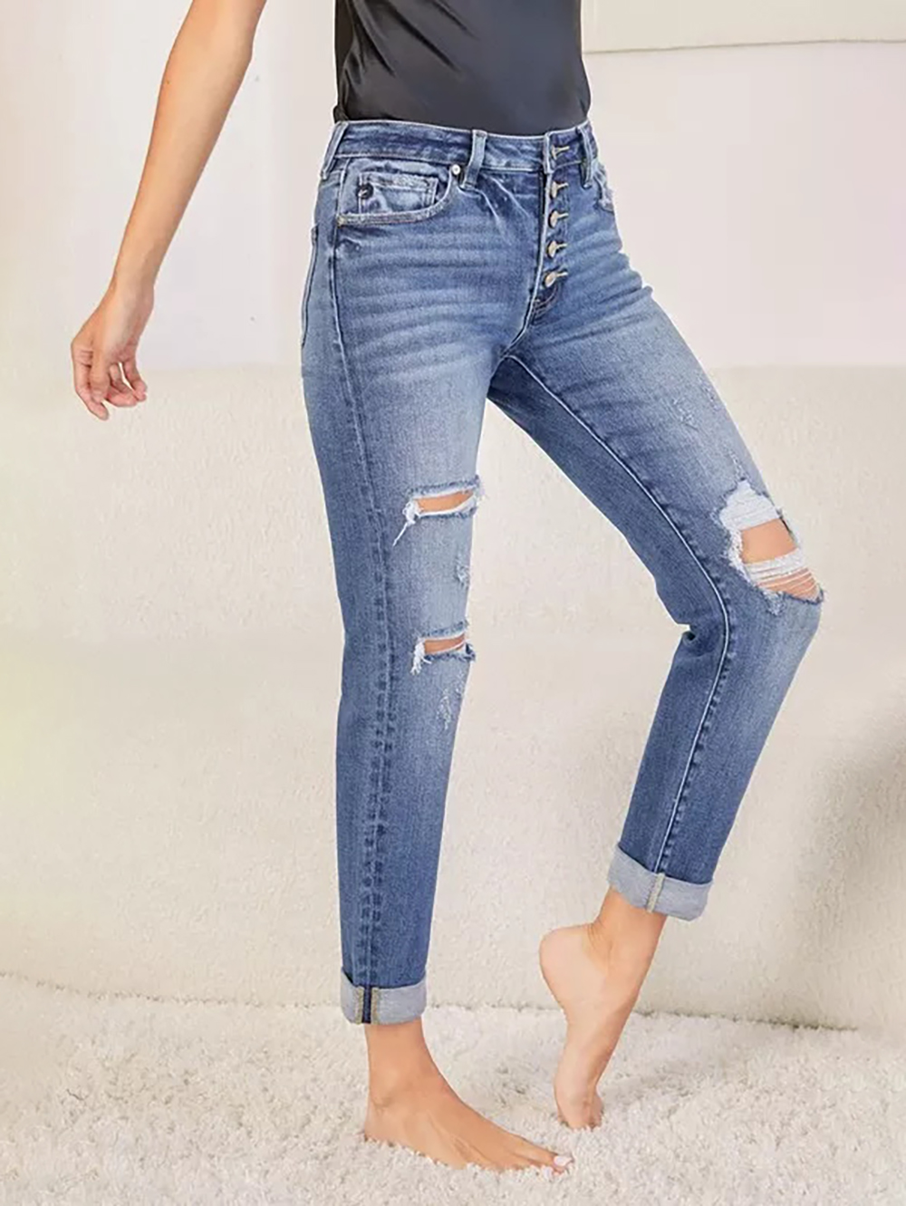 Don't Push My Buttons Girlfriend Denim- 2 Colors Option High waist Skinny Ankle free