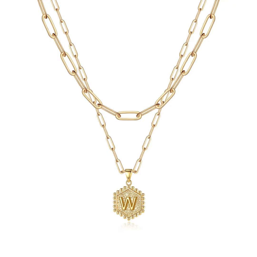 14K Gold Plated Cute Hex Alphabet Women's Gold Layered Necklace