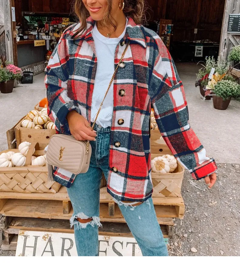 PLAID PRINT BUTTON THROUGH SHACKET