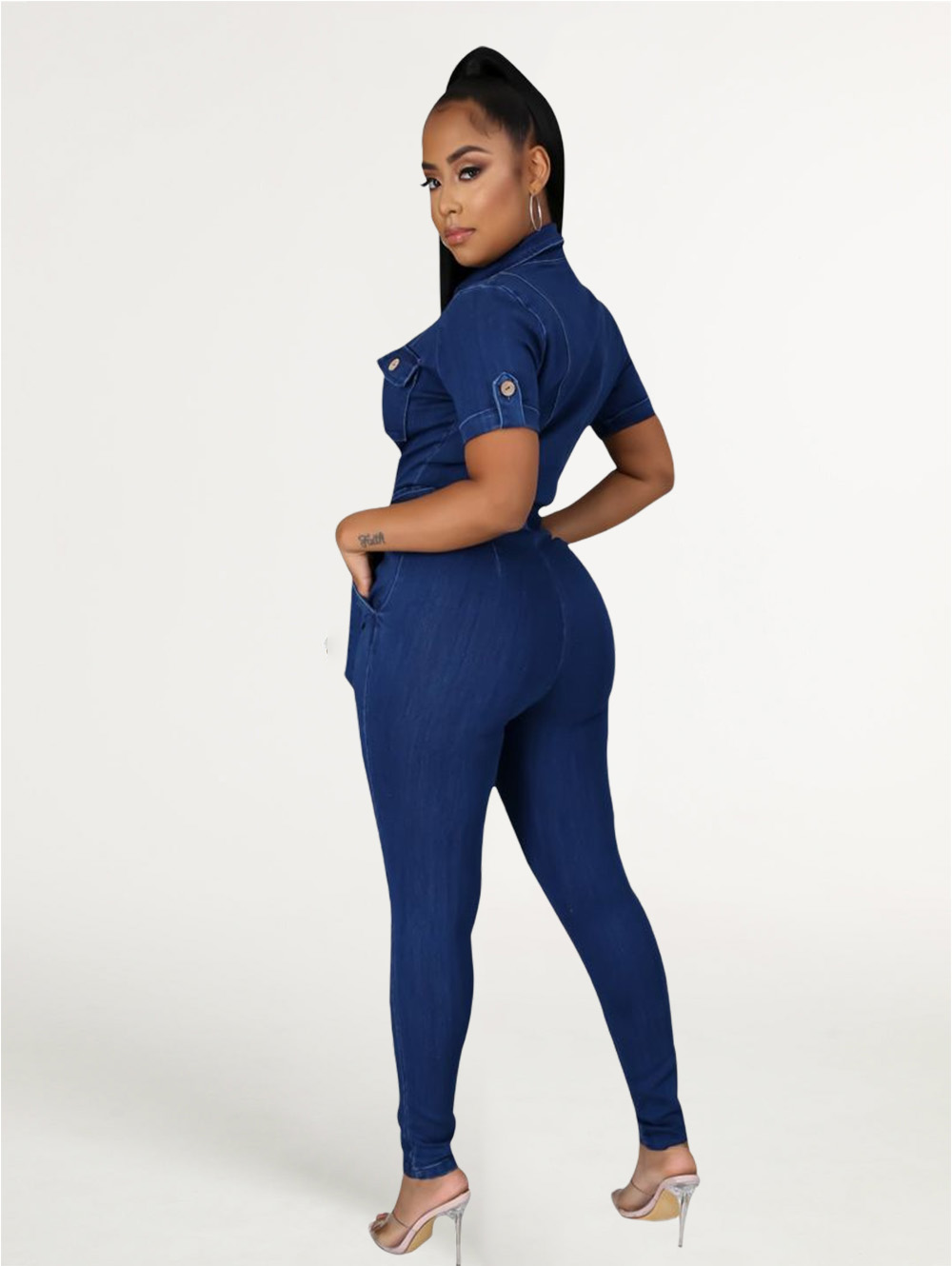 Fashion Women's Long Denim Skinny Romper