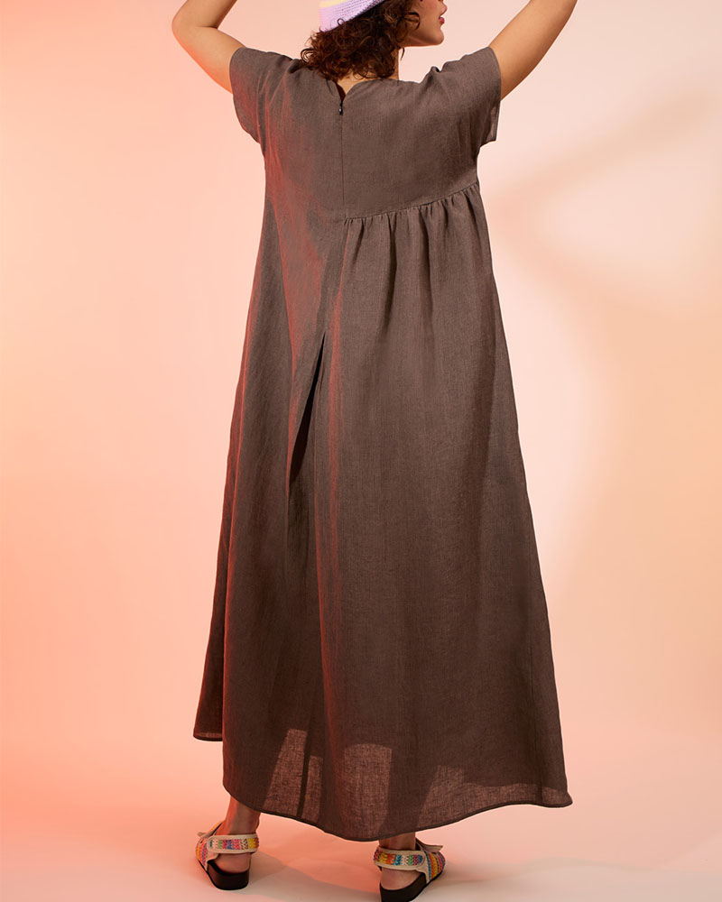 Chic V-Neck Loose Cotton Linen Dress
