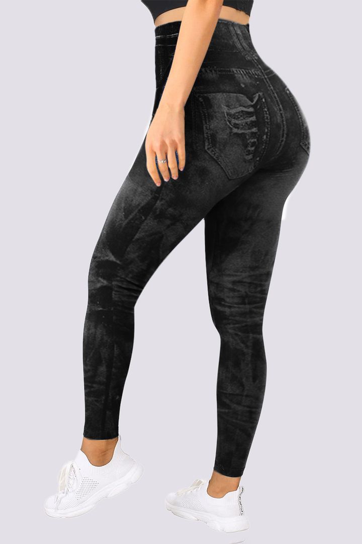 DENIM LOOK HIGH WAIST SPORTS LEGGINGS