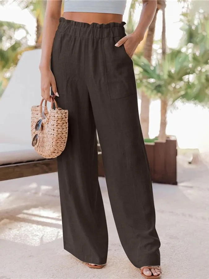 WOMEN'S CASUAL RUFFLED WIDE LEG PANTS
