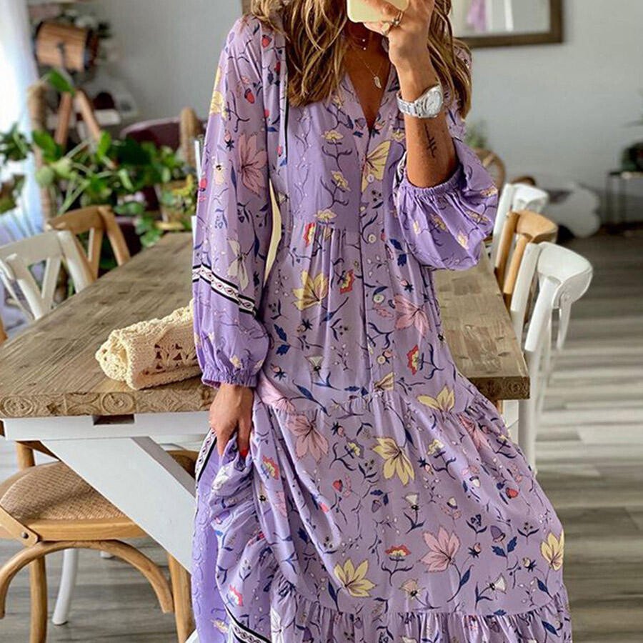 Women's Loose Casual Printed Flowers Vacation Dress