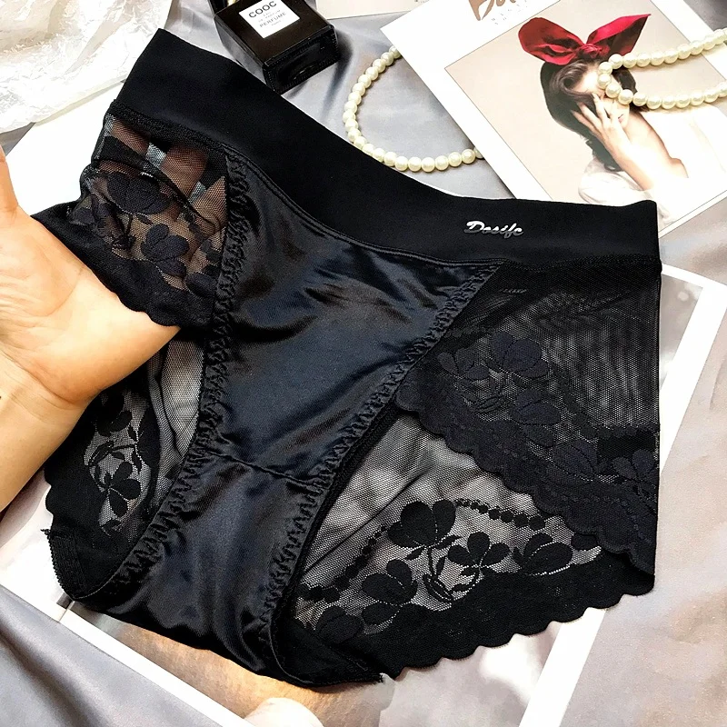 END SATIN LIGHT LUXURY LACE BREATHABLE MESH COTTON BRIEFS(PRIVATE DELIVERY)