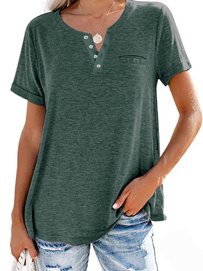 2023 Summer Fashion Solid Color Pocket Short Sleeve T-Shirt