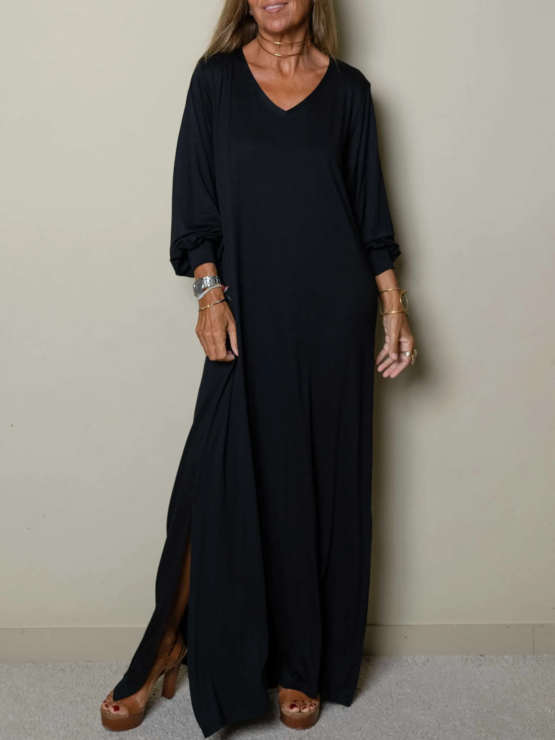 WOMEN CASUAL V-NECK MAXI DRESS