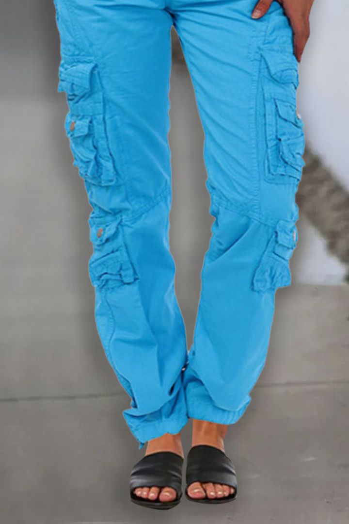 Drawstring Hem Flap Pocket Cargo Pants Without Belt
