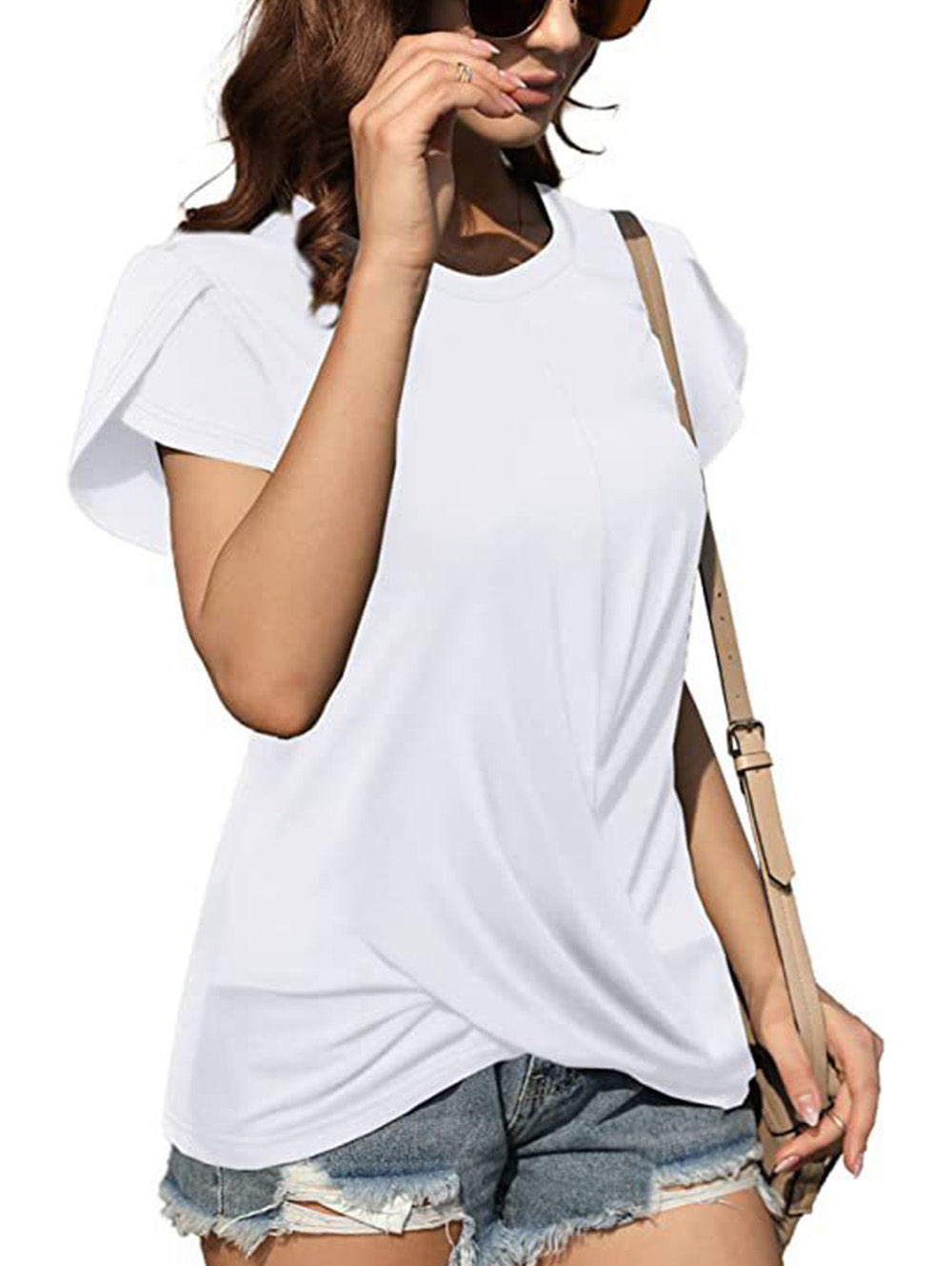 Crew Neck Solid Twist Short Sleeve T-Shirt