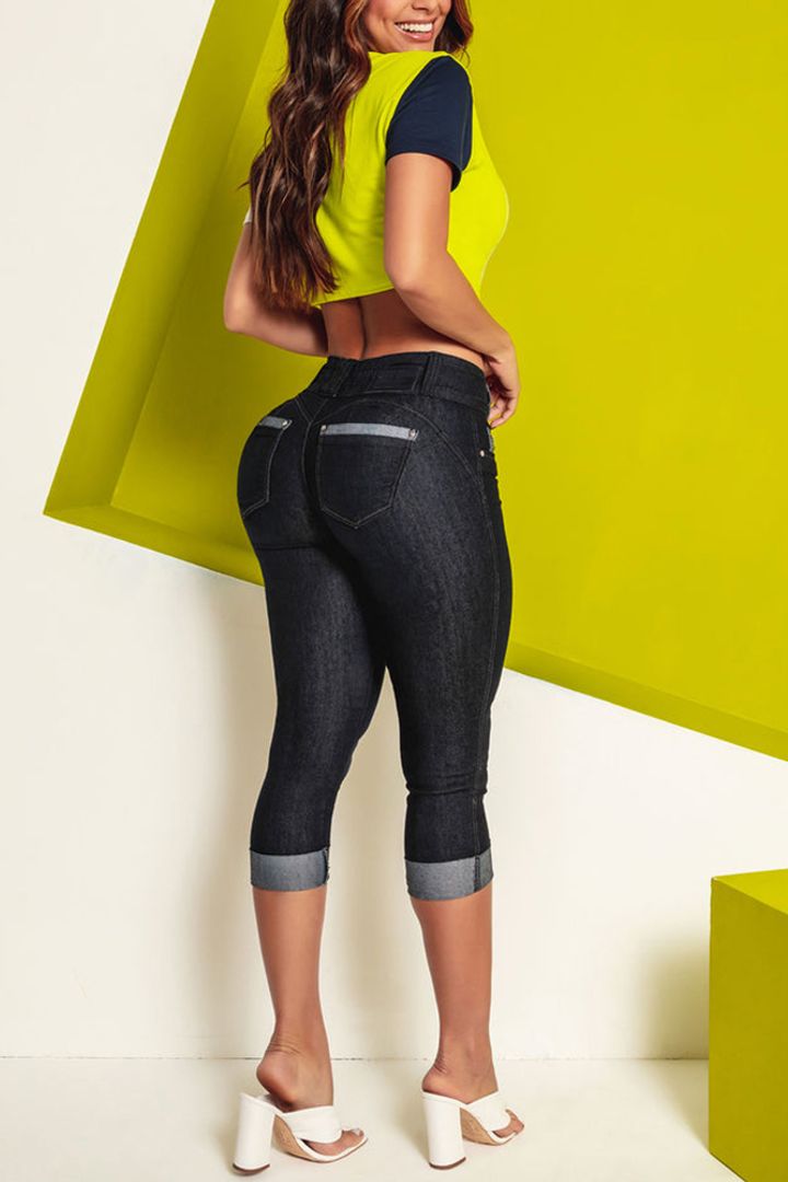 Midiross Button Fly Butt Lifting High Waist Capris Jeans