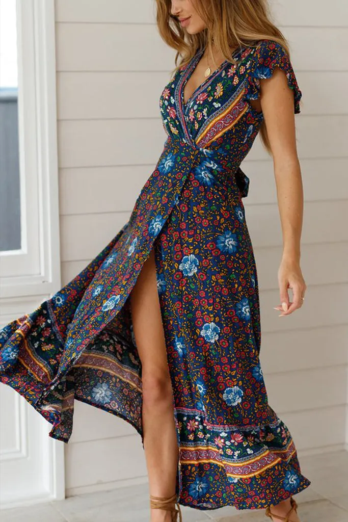 WOMEN'S BOHO V-NECK LONG MAXI DRESS
