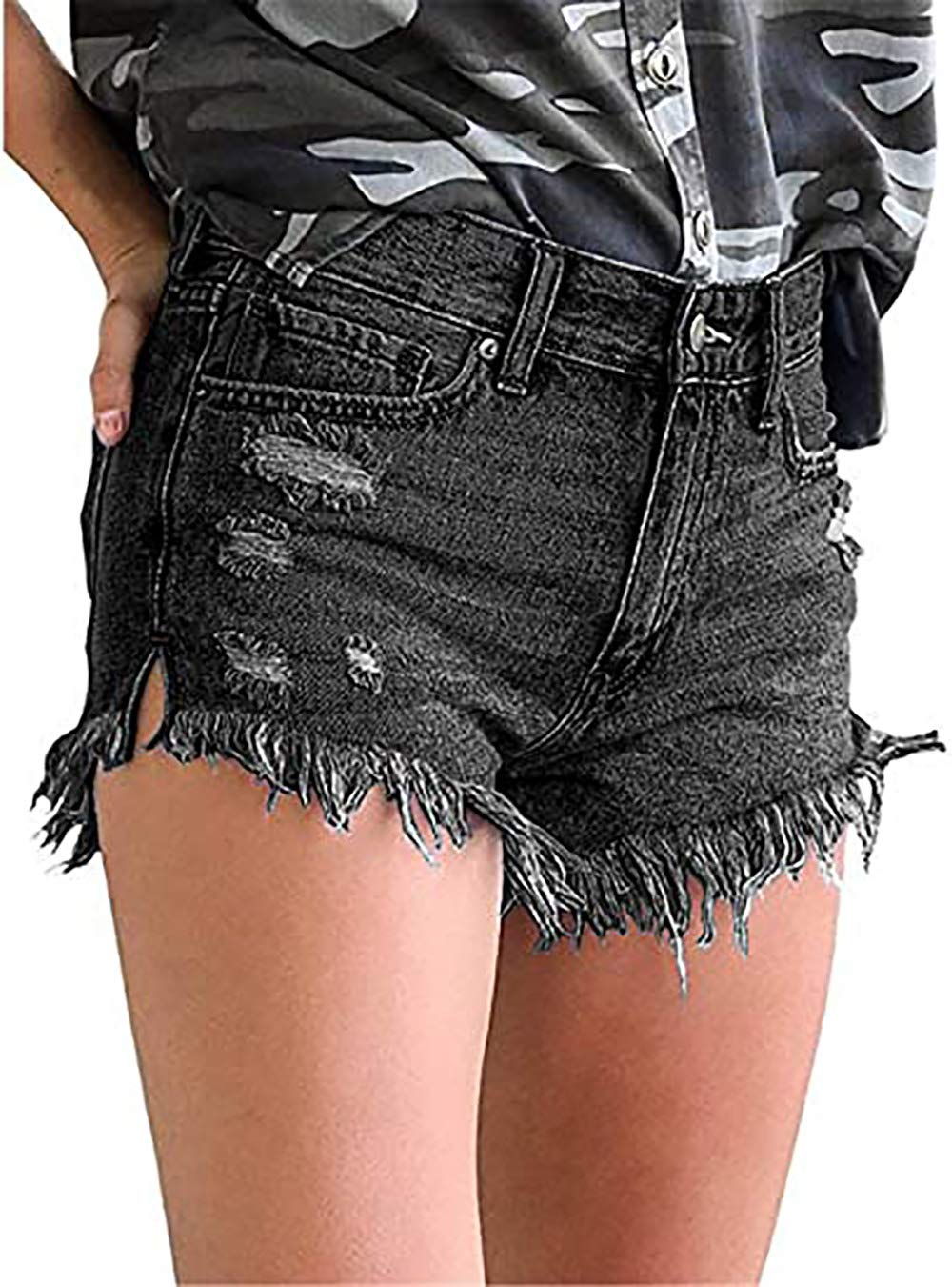 Women Denim Shorts Casual Summer Mid Waist Stretchy Denim Jean Shorts