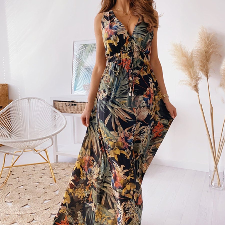 Women's Bohemian V-Neck Print Dress
