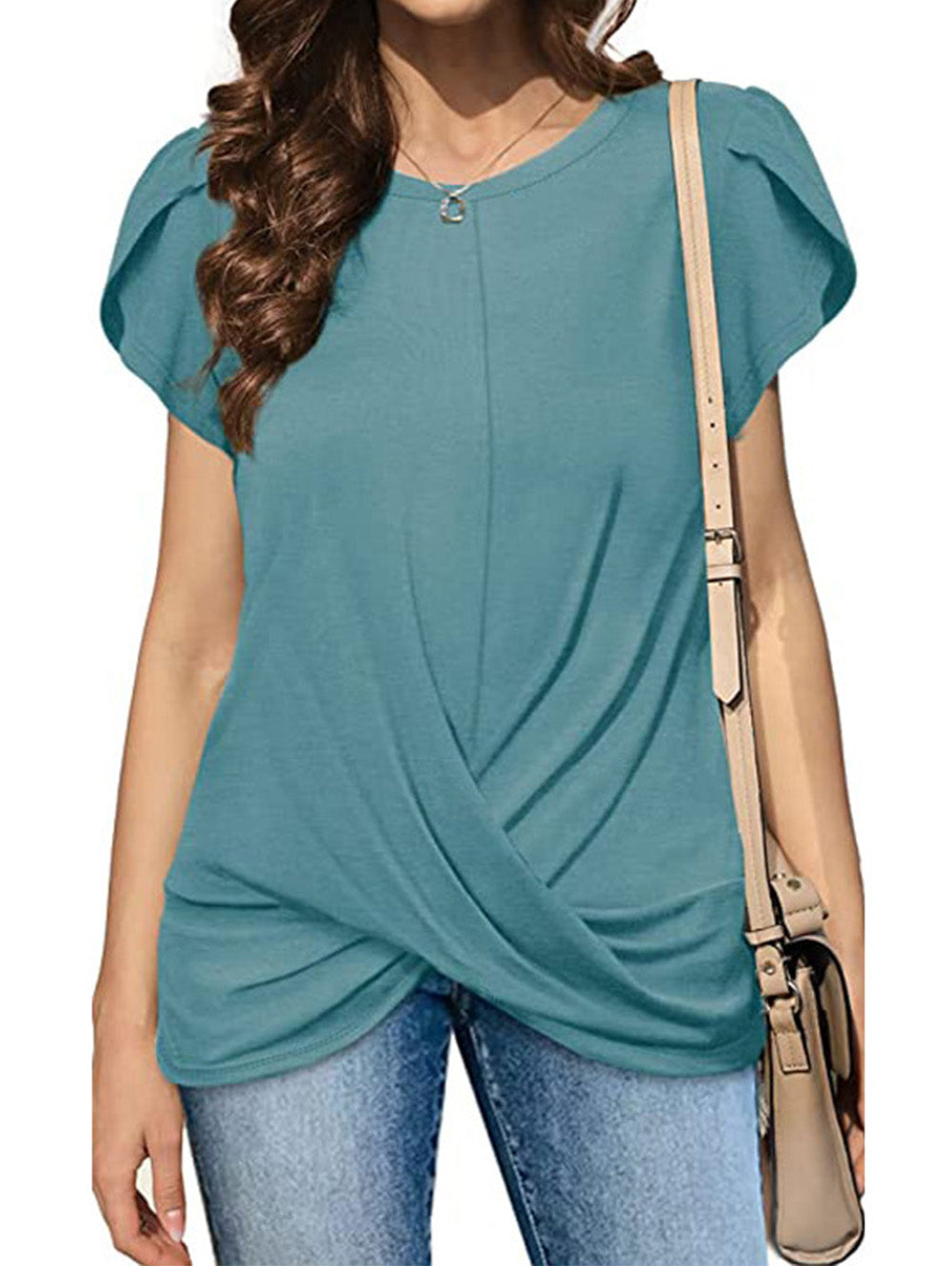 Crew Neck Solid Twist Short Sleeve T-Shirt