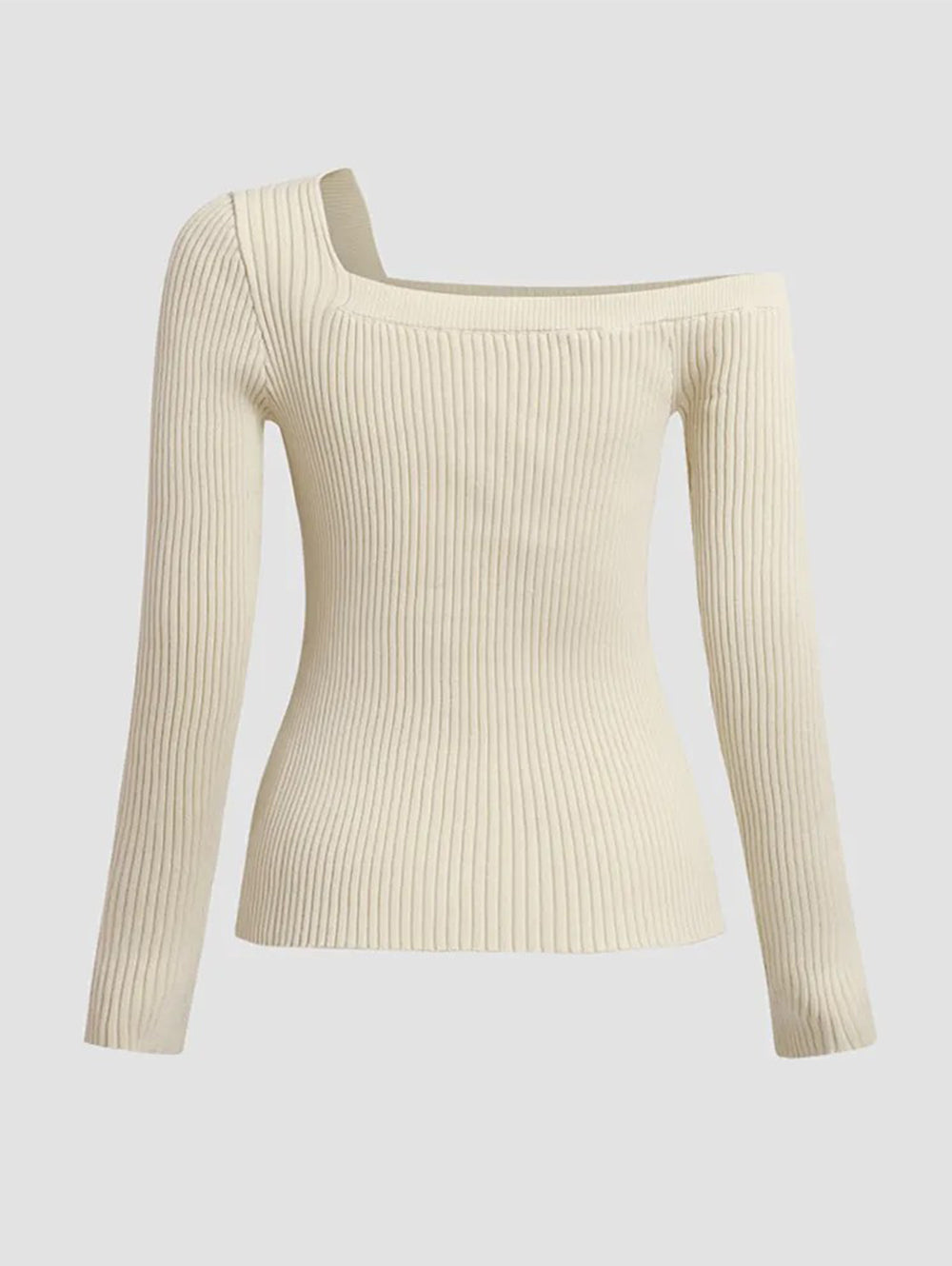 Rib-Knit Button Front Off Shoulder Sweater
