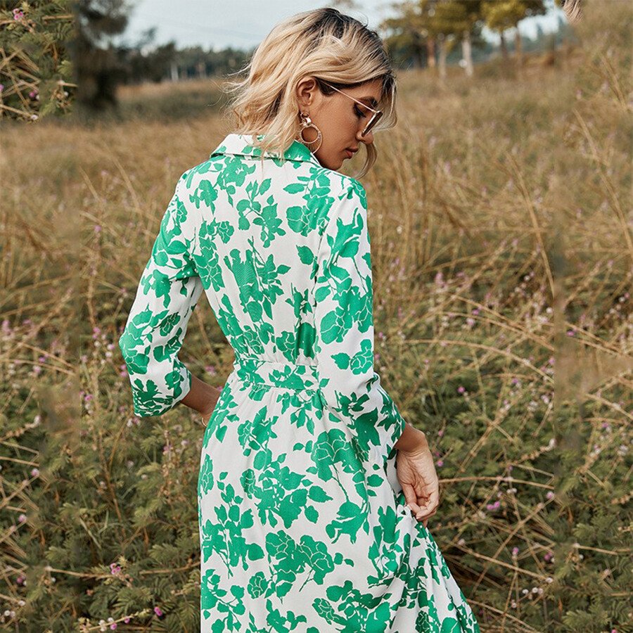 Casual Cropped-Sleeve Print Dress