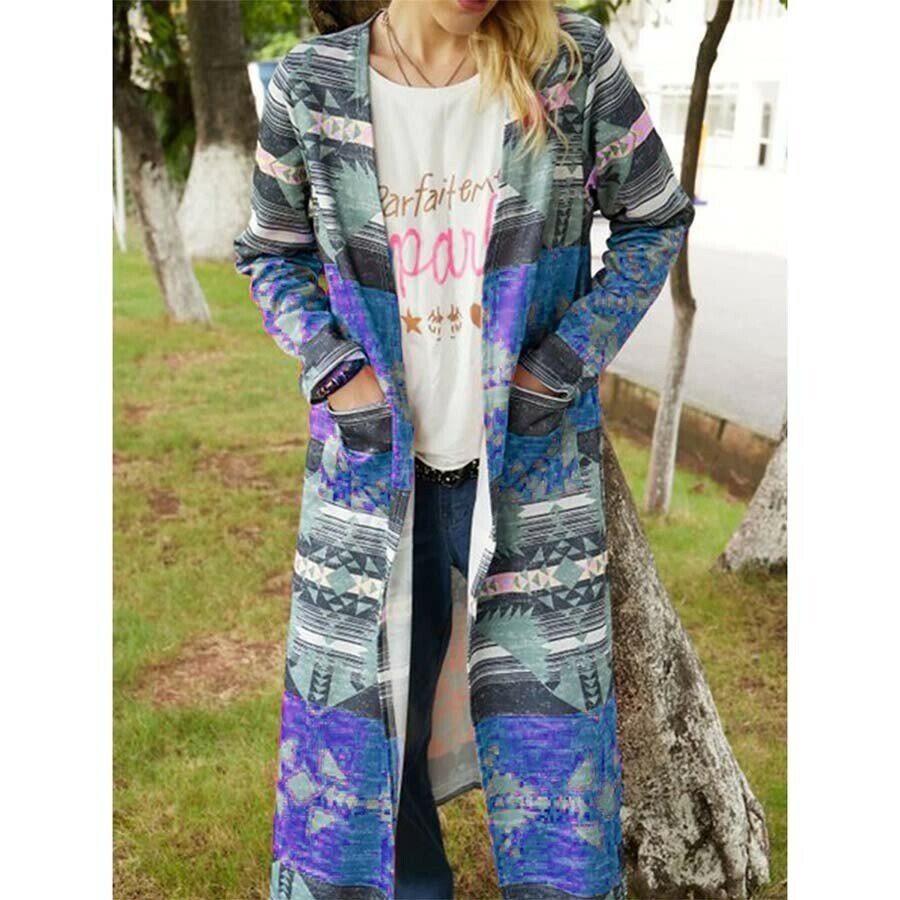 Geometric Print Cardigan Trench Coat