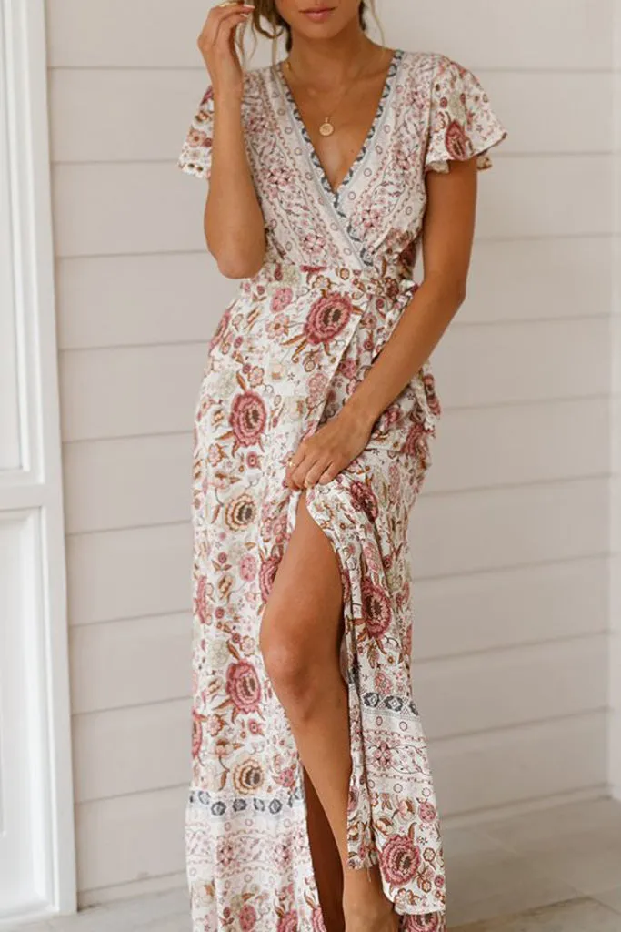 WOMEN'S BOHO V-NECK LONG MAXI DRESS