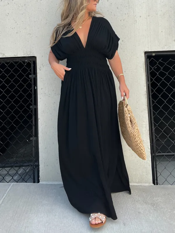 SLIT V-NECK EFFORTLESS MAXI LONG DRESS