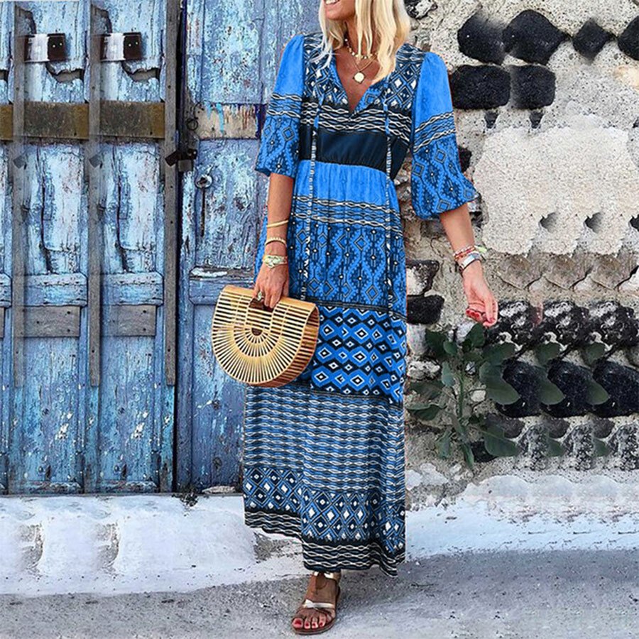 V-Neck Loose Print Dress