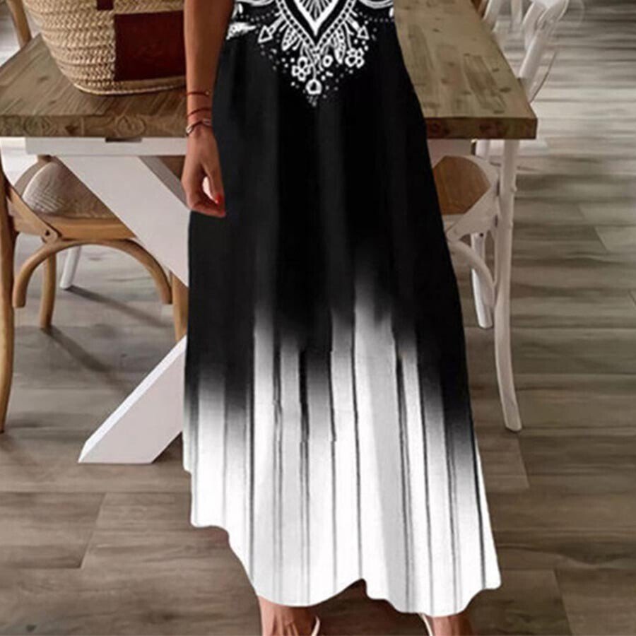 Women's Bohemian Floral Print Short-Sleeve V-Neck Dress