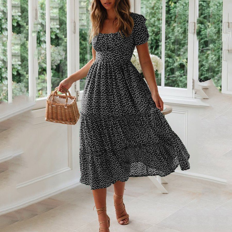 Cute Floral Print Midi Dress