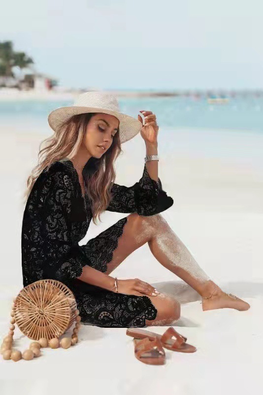 2022 Summer New Floral Lace Cutout Tunic Beach Dress