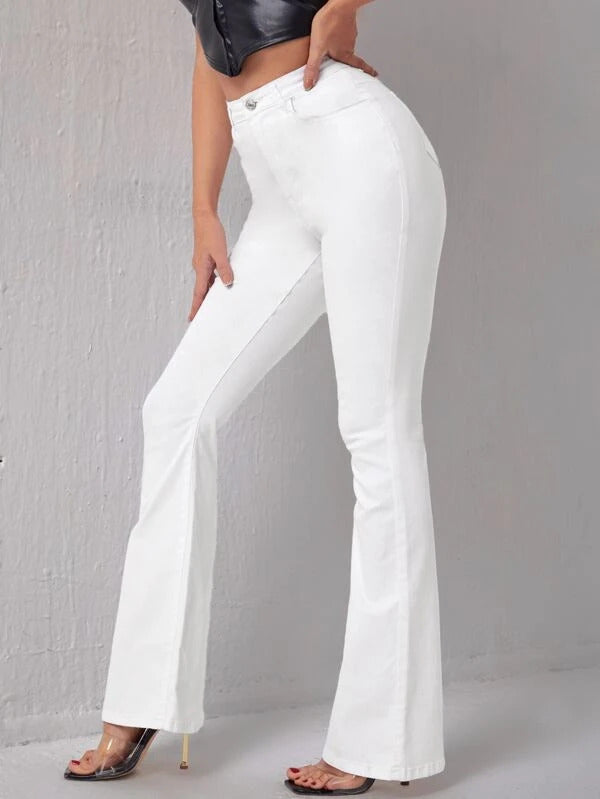 White Super Flare Bootcut High Waist Jeans
