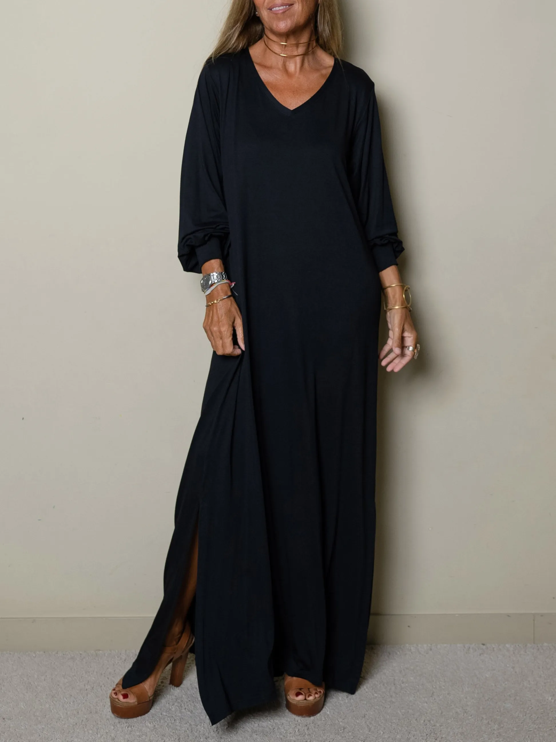 WOMEN CASUAL V-NECK MAXI DRESS