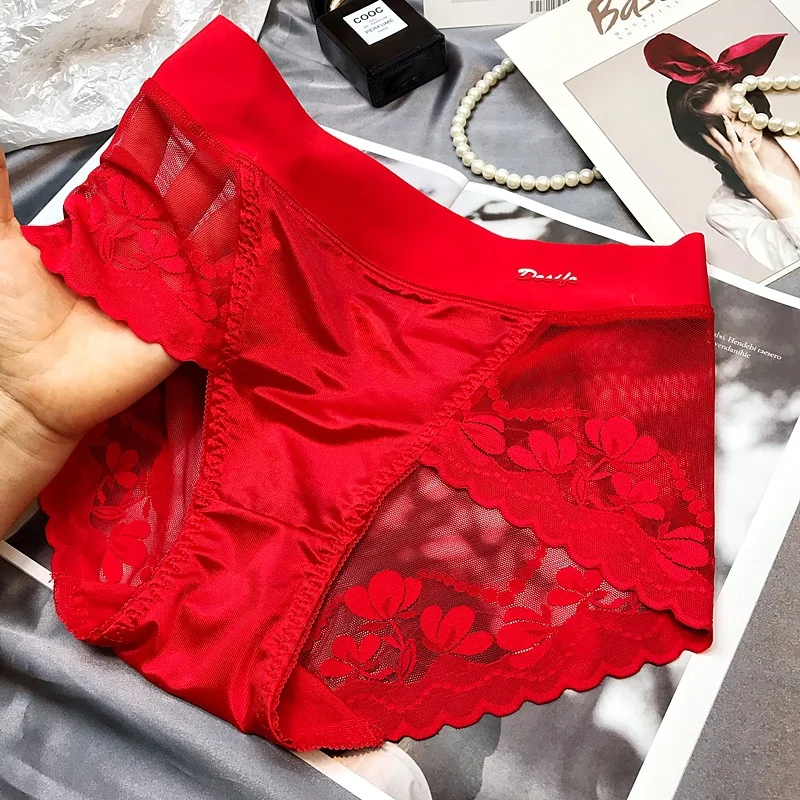 END SATIN LIGHT LUXURY LACE BREATHABLE MESH COTTON BRIEFS(PRIVATE DELIVERY)