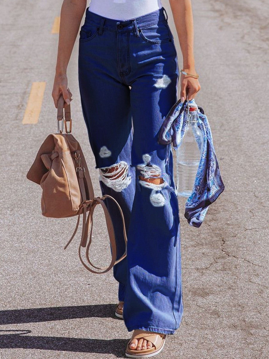 Ripped High Waist Wide Leg Jeans