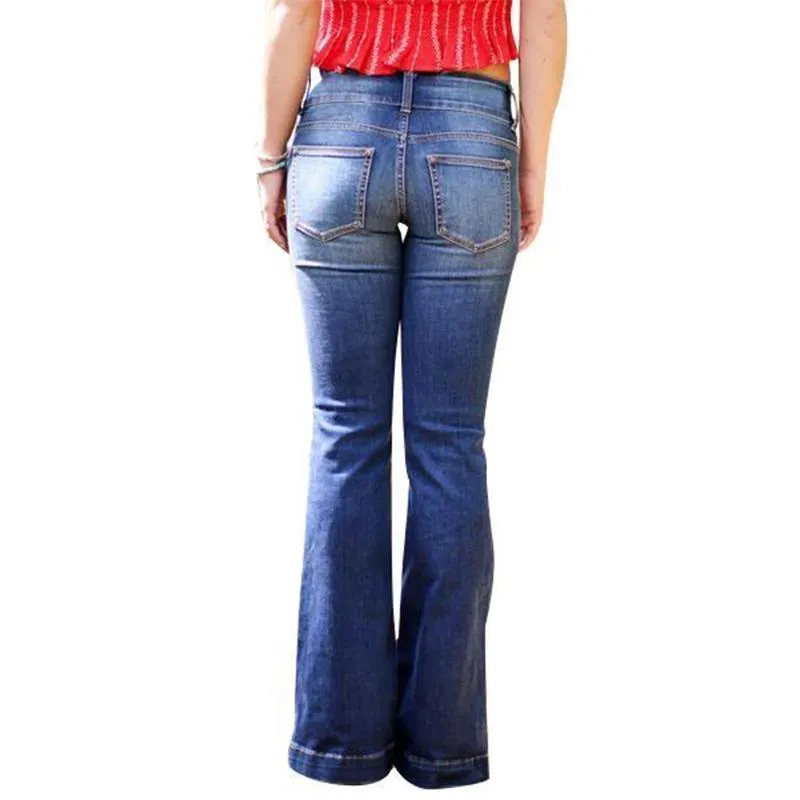 MID WAIST CASUAL BUTTON BELL-BOTTOM JEANS