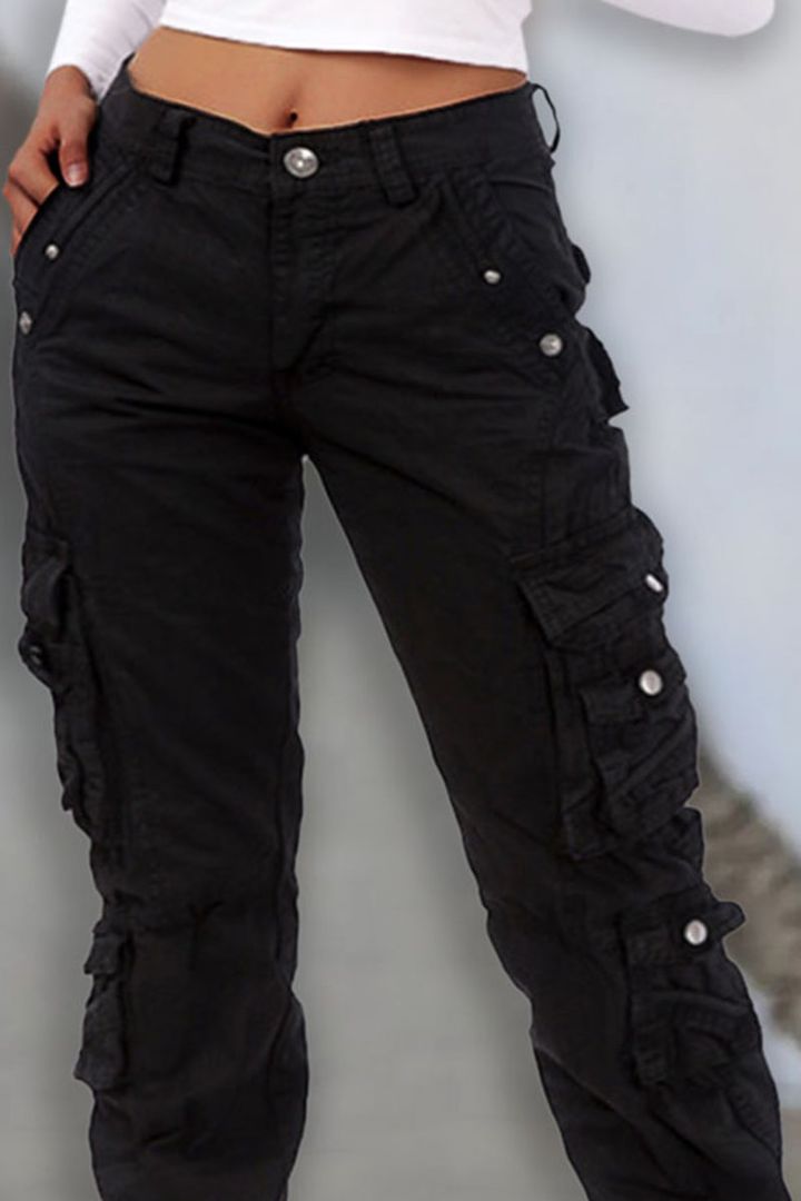 Drawstring Hem Flap Pocket Cargo Pants Without Belt