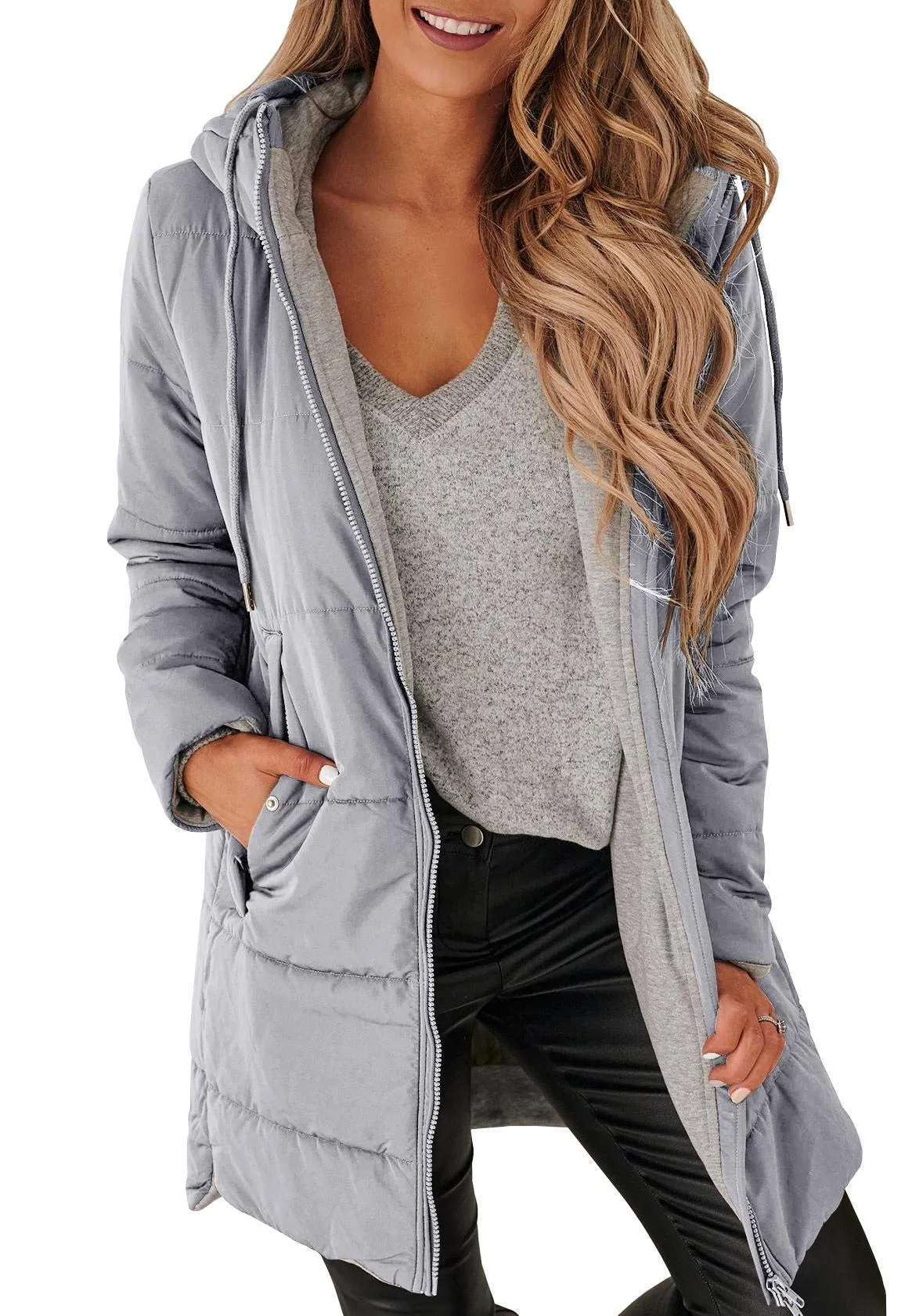 🔥🔥🔥🔥Women's Mid Quilted Jacket with Hood & Pockets