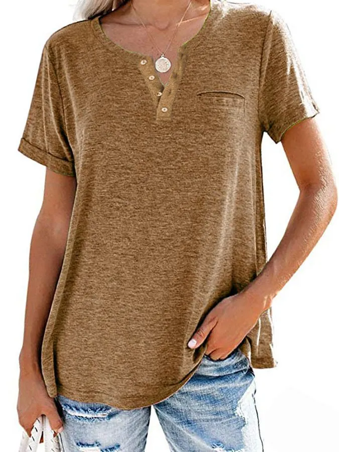 FASHION SOLID COLOR POCKET SHORT SLEEVE T-SHIRT