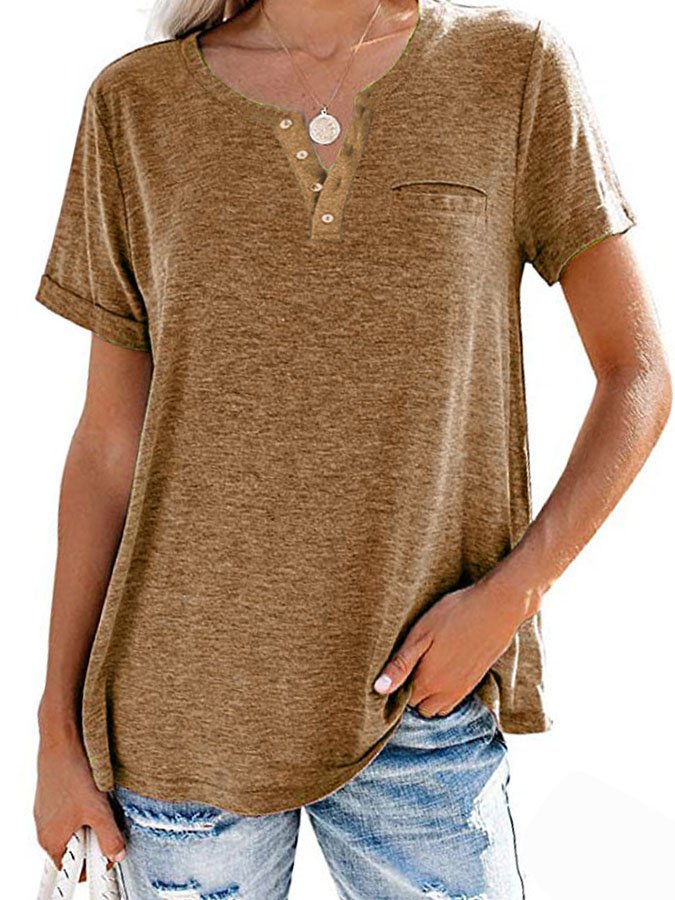 2023 Summer Fashion Solid Color Pocket Short Sleeve T-Shirt