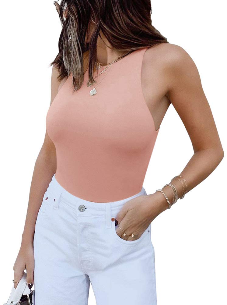Women's Sexy Sleeveless Racer Back Halter Neck Bodysuit Tank Tops