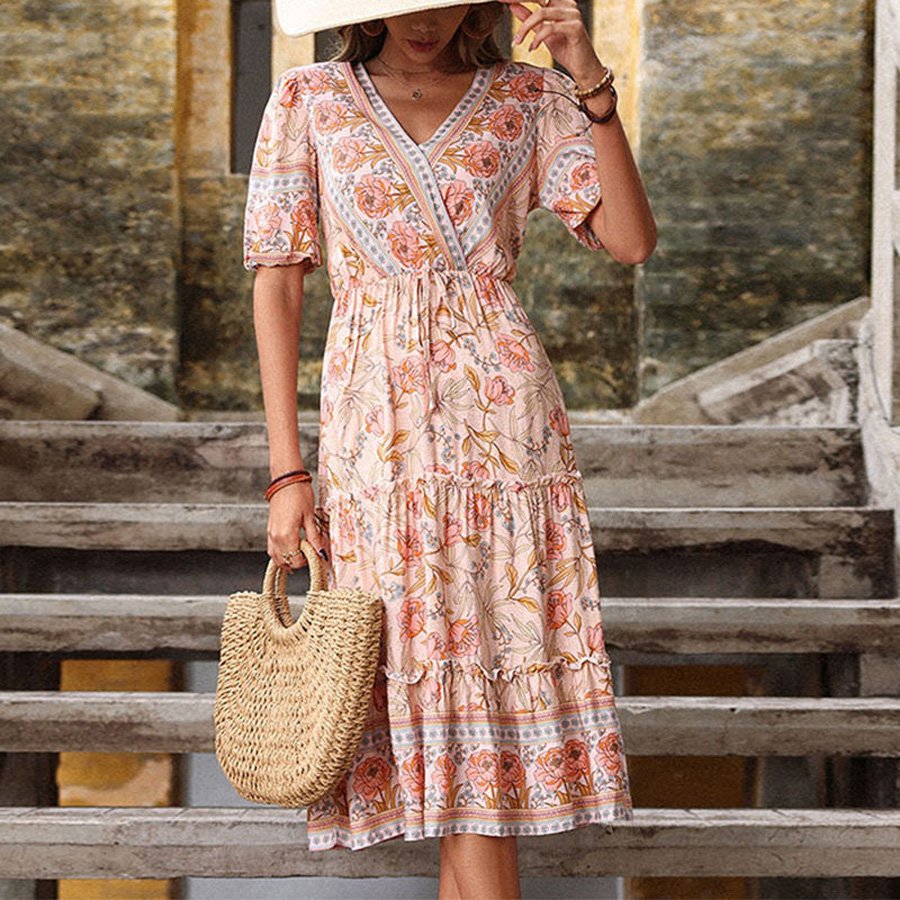 Boho V-Neck Floral Long Dress