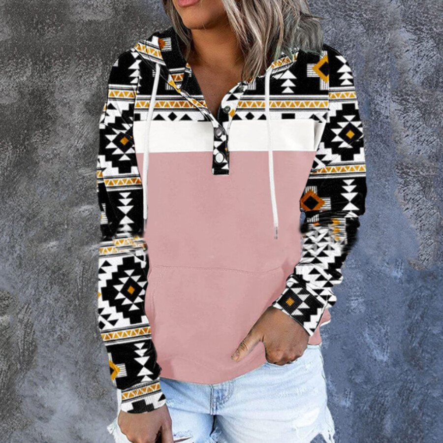 Ladies Ethnic Geometric Print Hoodie No Brand No Brand
