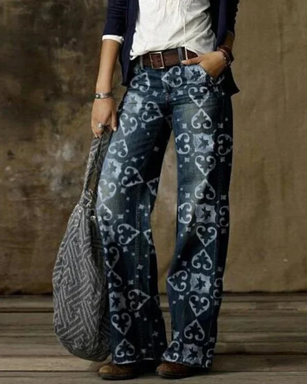 Midiross Vintage Pocket Denim Loose Jeans Pants