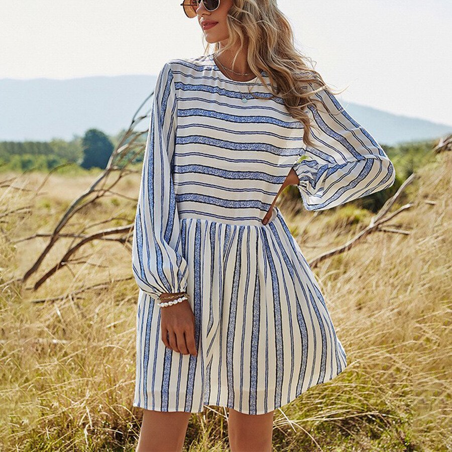 Striped Panels High-Rise A-Line Skirt