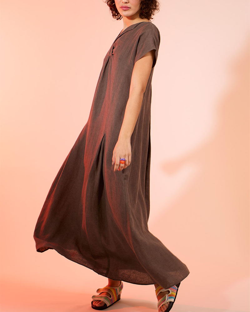 Chic V-Neck Loose Cotton Linen Dress
